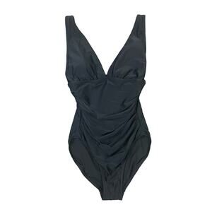 J Crew Ruched Plunging V Neck One Piece Swimsuit US Women's S New